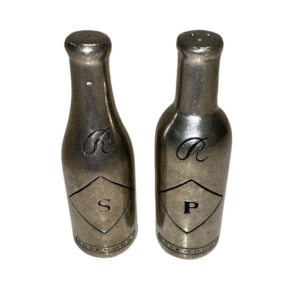 Vintage Silver Tone Pewter Small Bottle Shaped Salt and Pepper Shakers *READ* - Picture 2 of 5